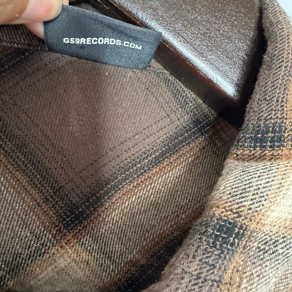 G59 Records g59 Zip up Embroidered Flannel Brown Shirt Grunge Men's L - Picture 7 of 12